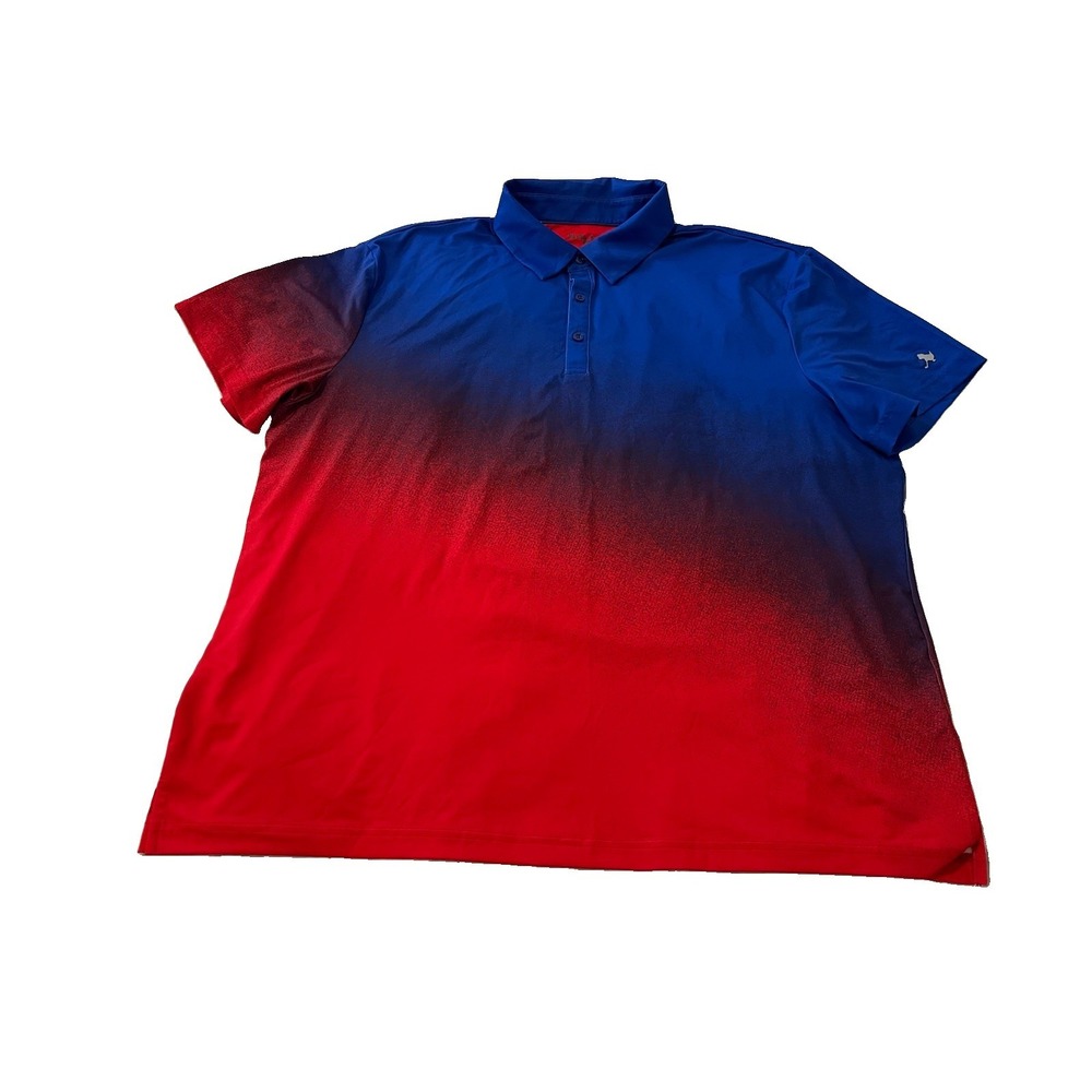 Birdie Bound Golf Polo Shirt Mens 2XL Blue Red Ombre Performance Stretch